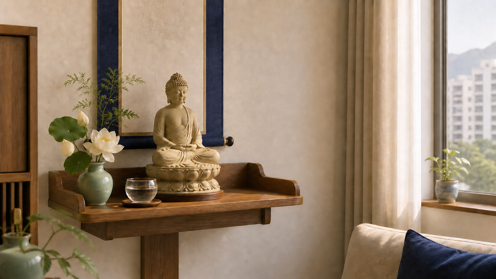Safe small-space Buddhist home altar illustration