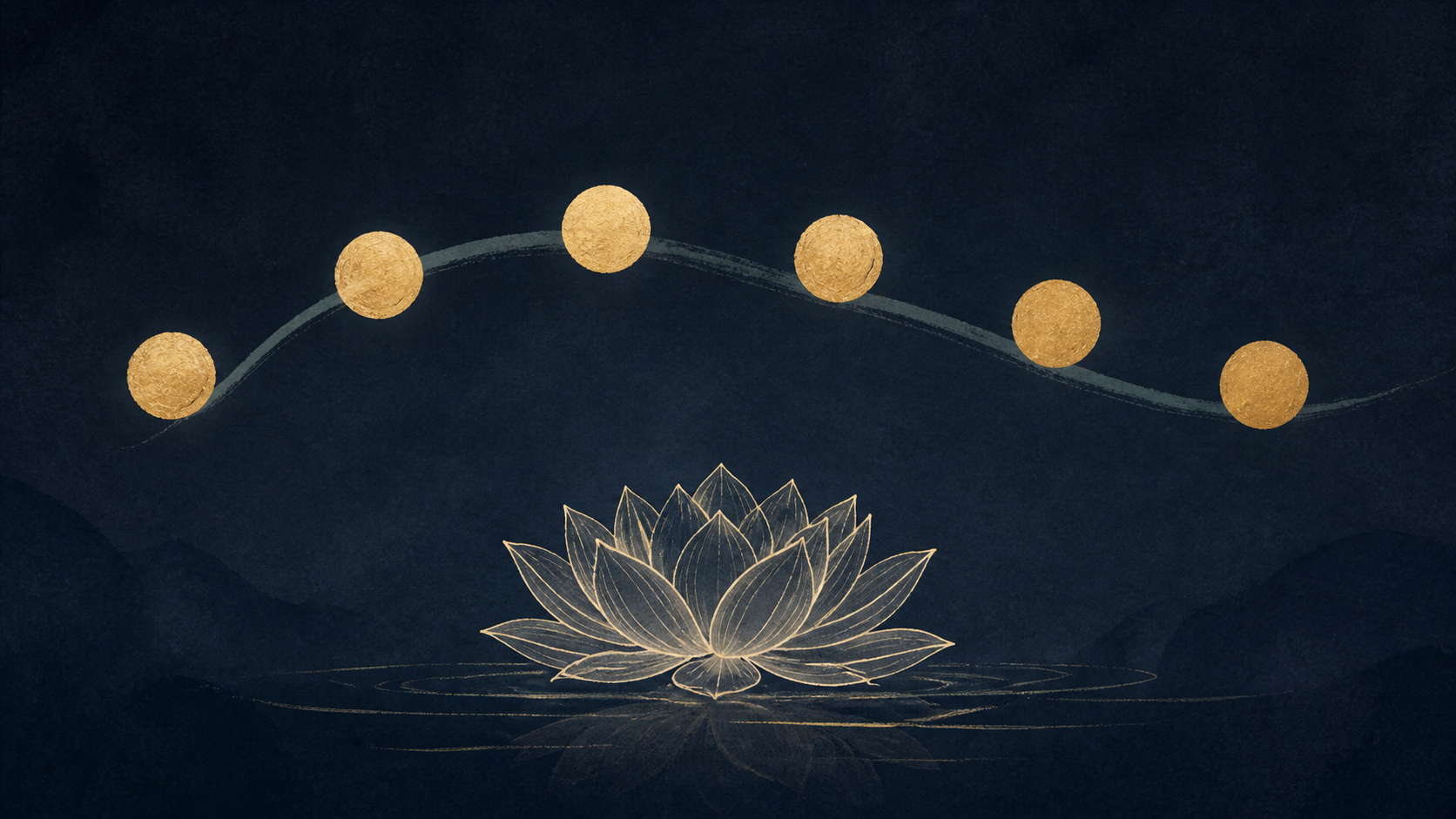 Six gold practice beats above a lotus